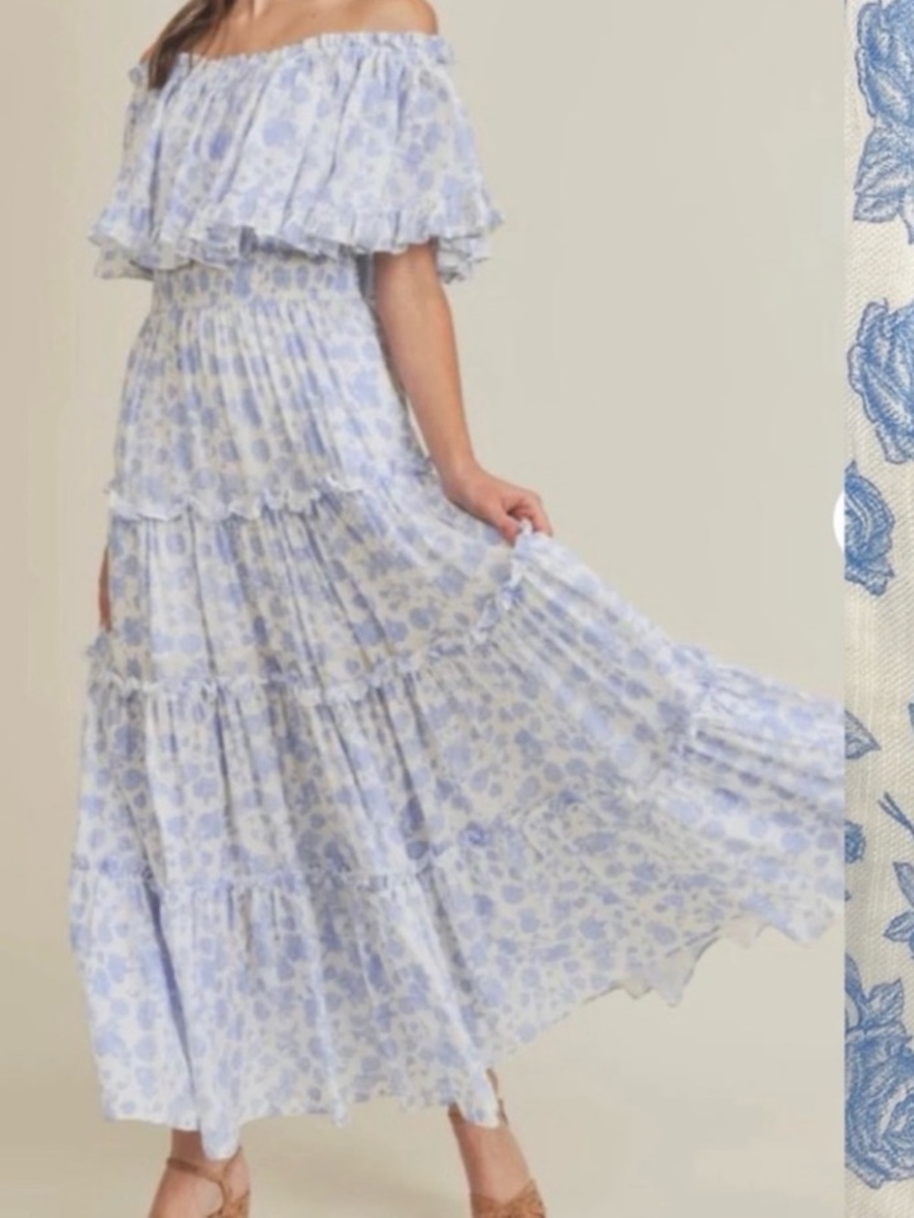 MARBLE x Anthropology White Dress with Blue Floral Print